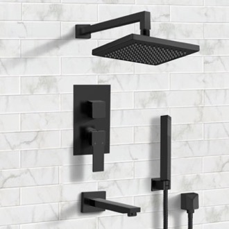 Tub and Shower Faucet Matte Black Tub and Shower Faucet Set with Handheld, Rain Shower Head Remer TSH33
